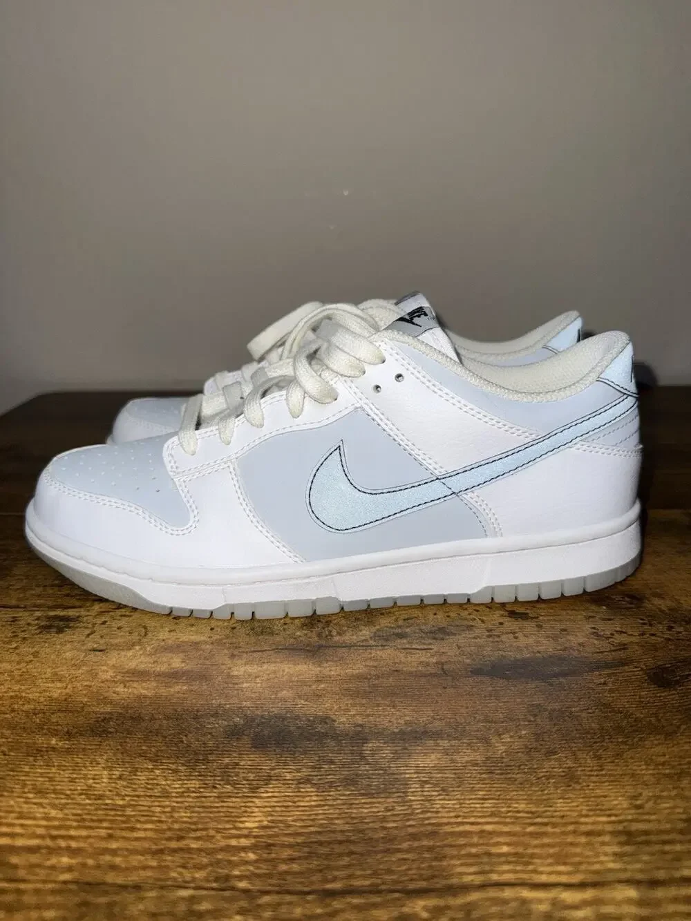 Nike Dunk Low GS “Reflective Swoosh White” Grey Sneakers FV0365 100 Size 7Y